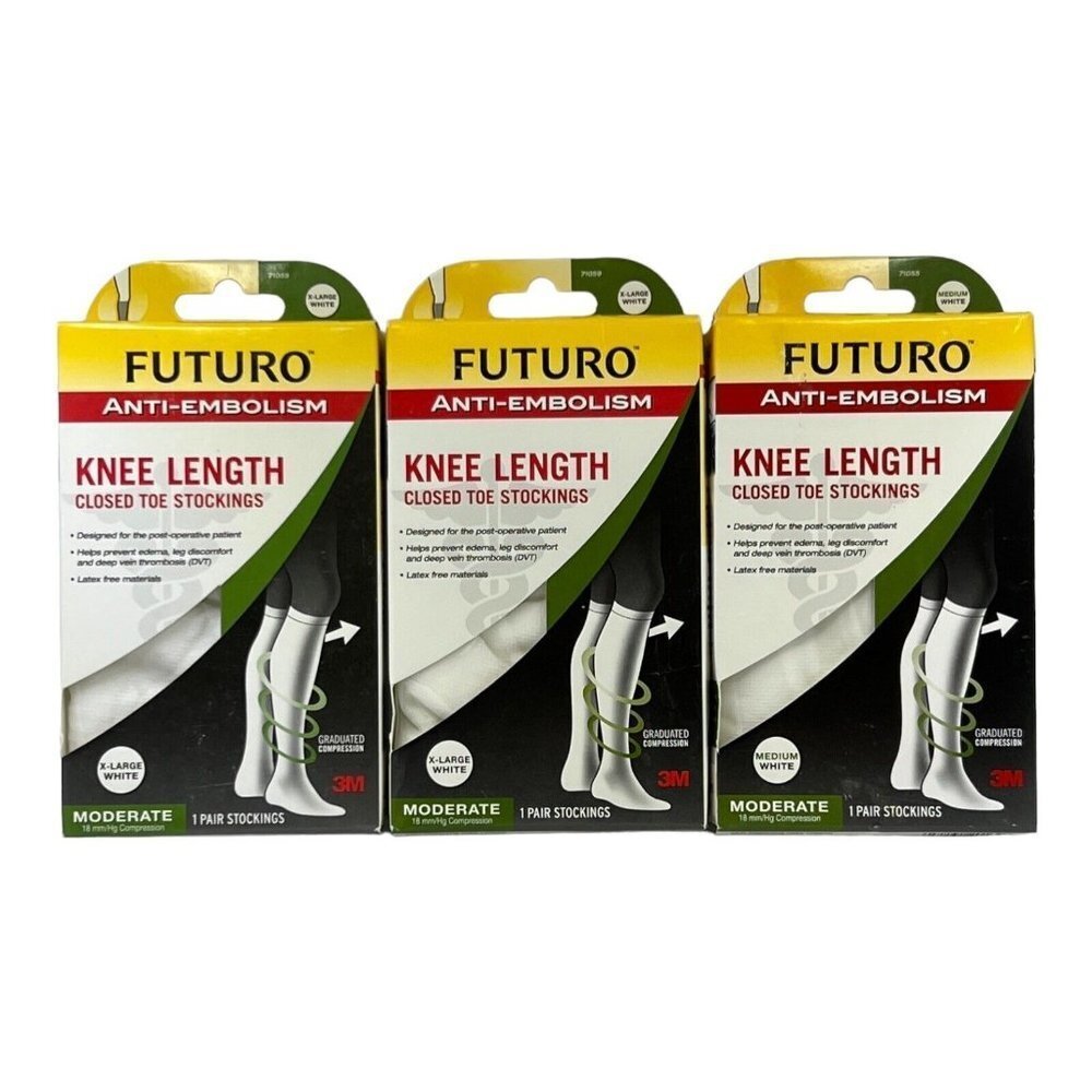 Futuro Unisex  XL Anti Embolism Knee Length Closed Toe Stockings White 71059 3 P